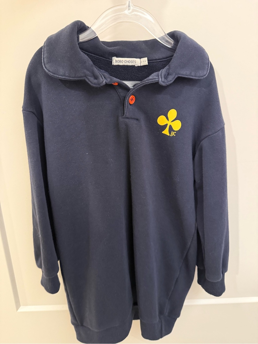 Bobo Choses Navy Polo Sweatshirt with Yellow Clover Motif